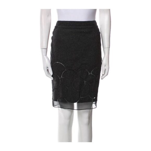 Lavender Label Vera Wang Grey Wool Silk Floral and Mesh Detail Pencil Skirt Sz 4 - Picture 1 of 11